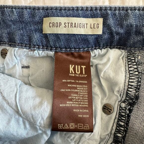 Kut From The Kloth Amy Mid Rise Cropped Straight Leg Jeans Blue Denim | Size 12 - Picture 9 of 13